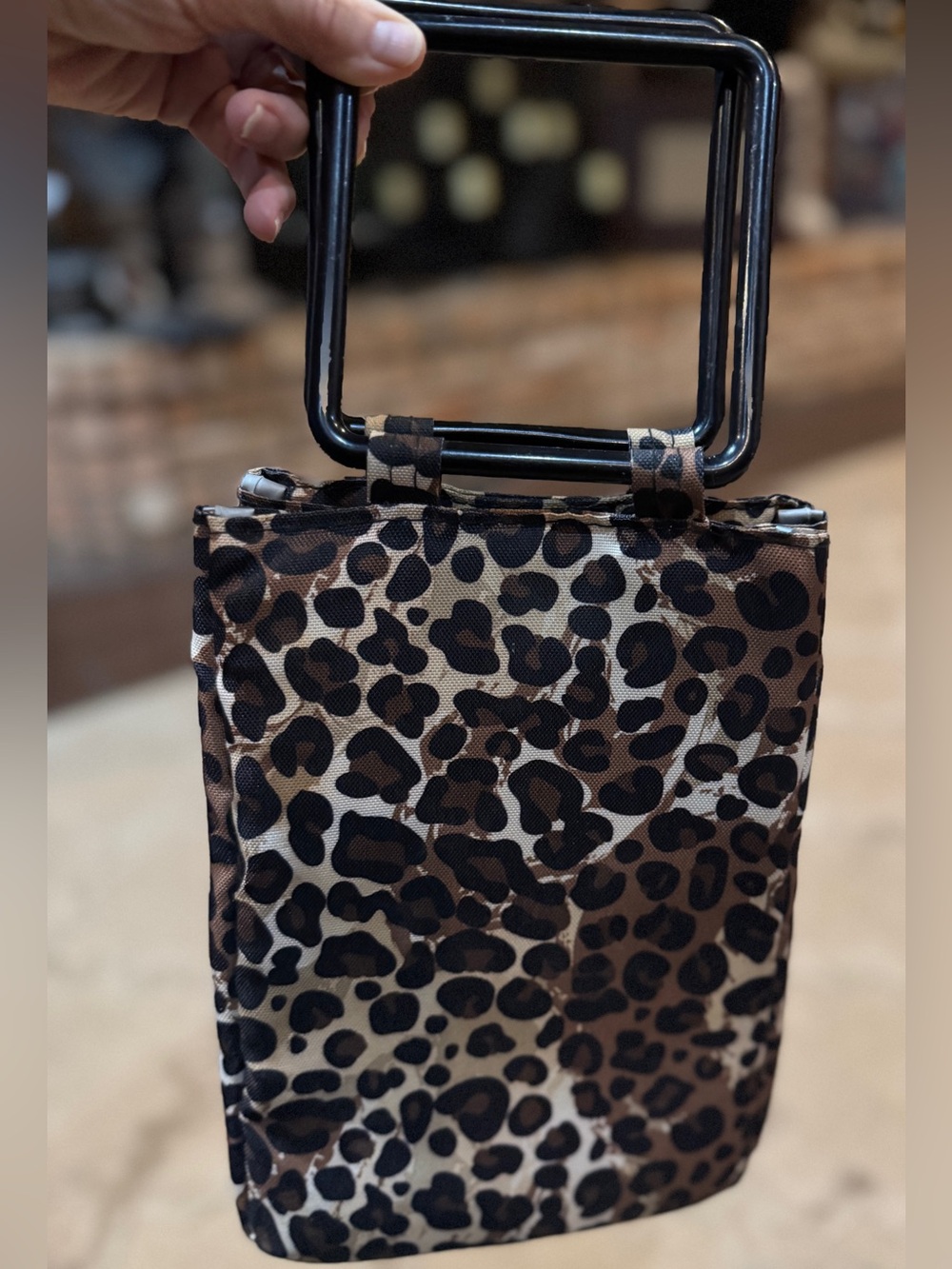 Fit and Fresh Leopard Print Handbag Style with Black Square Handles